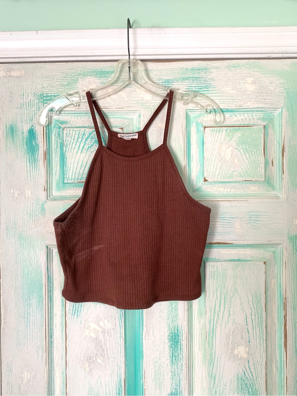 Earthbound Trading Co. Chocolate Brown Ribbed Halter Top XL